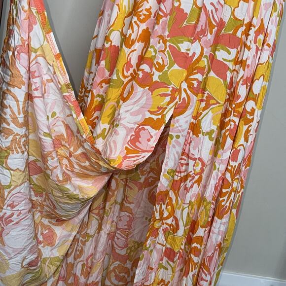 NWT ABEL THE LABEL Anthropologie Orange Yellow Open Back Halter Maxi Dress - Picture 5 of 11